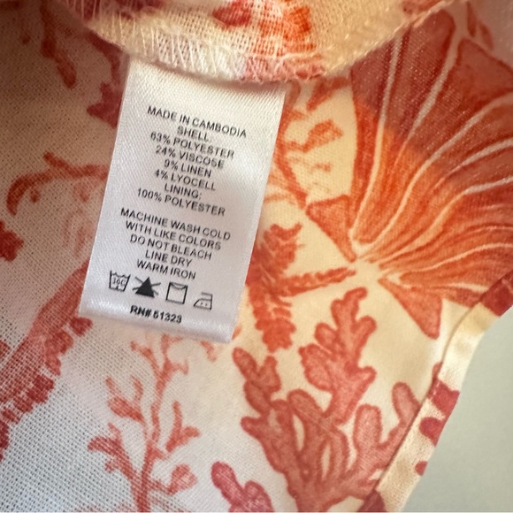 NWT, CeCe, Orange and White Blouse, Puffed Sleeves, Women's Size Medium - Picture 7 of 11